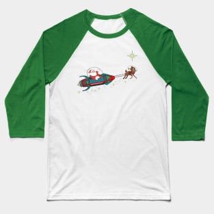 Retro Rocket Santa Clause  and Rudolph Baseball T-Shirt